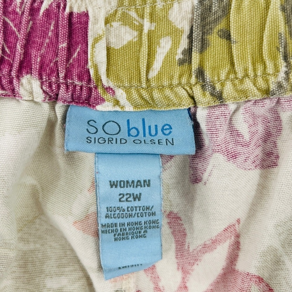 So Blue Sigrid Olsen Crop Pants Women 22W Cream Multi Tropical Floral Coastal - Picture 3 of 7